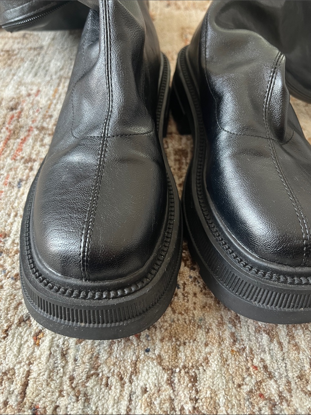 Women's Black Over-the-Knee Leather Boots - Picture 6 of 7